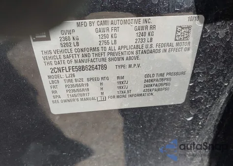 2011 Chevrolet Equinox Ltz z USA, uszkodzony, nr VIN 2CNFLFE58B6264789